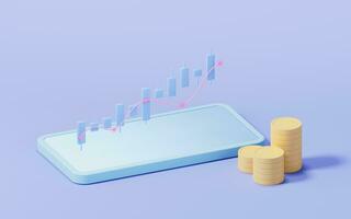 Bar graph with growth trend, 3d rendering. photo