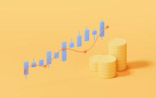 Bar graph with growth trend, 3d rendering. photo