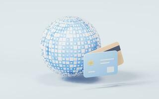 Digital data sphere with bank card, 3d rendering. photo