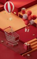 Shopping day activity with cube platform background, 3d rendering. photo