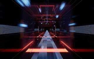 Digital cyberspace, sci-fi concept tunnel, 3d rendering. photo