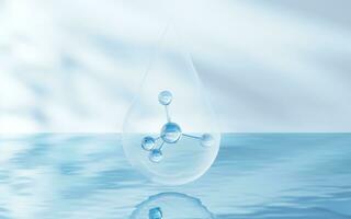 Molecule with water surface background, 3d rendering. photo