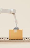 Mechanical arm and cardboard box, 3d rendering. photo