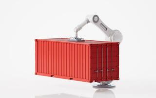 Mechanical arm and industry container, 3d rendering. photo