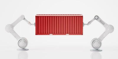 Mechanical arm and industry container, 3d rendering. photo