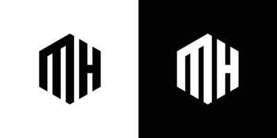 Letter M H Polygon, Hexagonal Minimal and Trendy Professional Logo Design On Black And White Background vector