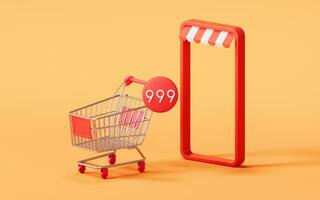 Shopping cart with 3d cartoon style, 3d rendering. photo