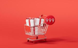 Shopping cart with number count, 3d rendering. photo
