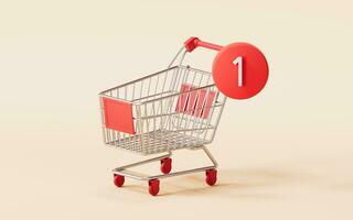 Shopping cart with number count, 3d rendering. photo