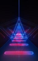 Dark tunnel with glowing neon lines, 3d rendering. photo