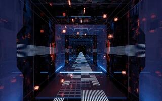Digital cyberspace, sci-fi concept tunnel, 3d rendering. photo