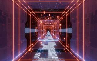 Digital cyberspace, sci-fi concept tunnel, 3d rendering. photo