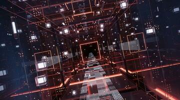 Digital cyberspace, sci-fi concept tunnel, 3d rendering. photo