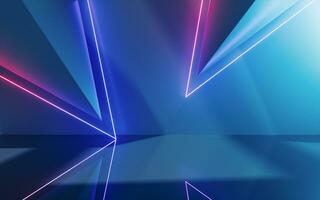 Abstract geometric structure with glowing neon lines, 3d rendering. photo