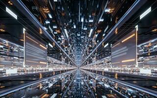Digital cyberspace tunnel, technology background, 3d rendering. photo