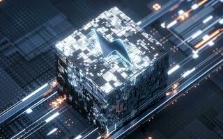 Circuit board and electrical chip core, 3d rendering. photo