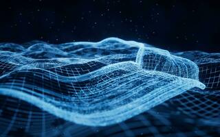 Flowing particles with glowing lines, 3d rendering. photo