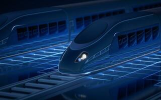 Digital high speed railway bullet train, 3d rendering. photo