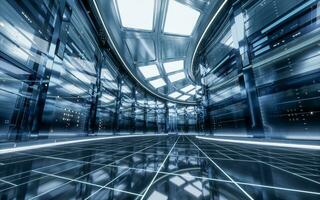Sever racks and data center, big data and cloud computing concept, 3d rendering. photo