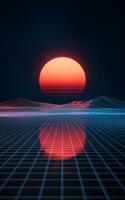 Digital space and sunset with retro style, 3d rendering. photo