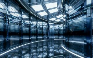 Sever racks and data center, big data and cloud computing concept, 3d rendering. photo