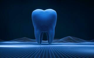 Tooth with blue digital line structure, 3d rendering. photo