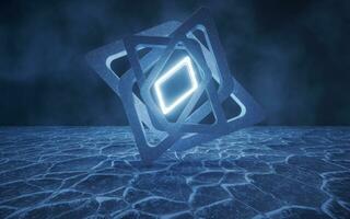 Geometrical frame with ice ground surface, 3d rendering. photo