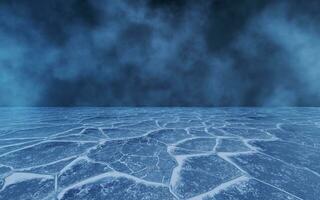 Dark scene with ice ground surface, 3d rendering. photo