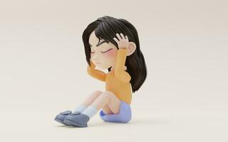 Little girl with depression mood, 3d rendering. photo