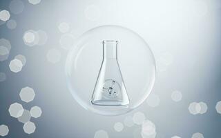 Conical flask with blue background, 3d rendering. photo