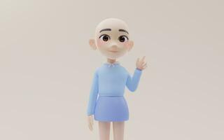 Little girl with bald head with cartoon style, 3d rendering. photo