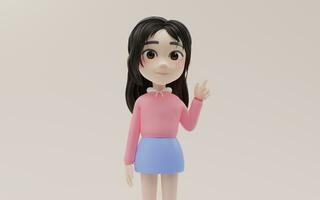 Little girl pointing her finger with cartoon style, 3d rendering. photo