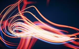 Flowing curves with glowing neon lines, 3d rendering. photo