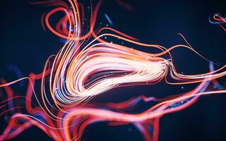 Flowing curves with glowing neon lines, 3d rendering. photo