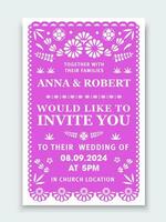 Wedding invitation banner paper cut mexican style vector