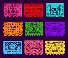 Feliz Navidad paper cut papel picado for holiday vector