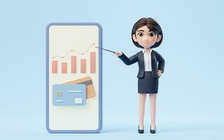 Business girl with investment and finance concept, 3d rendering. photo