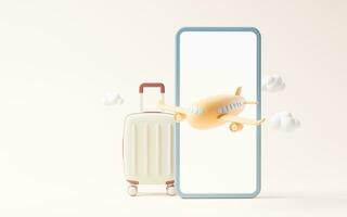 dibujos animados estilo equipaje con viaje tema, 3d representación. foto