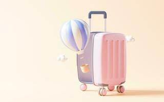 Cartoon style luggage with travel theme, 3d rendering. photo