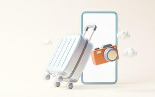 Cartoon style luggage with travel theme, 3d rendering. photo