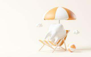 Tooth in the beach chair, 3d rendering. photo