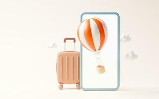 Cartoon style luggage with travel theme, 3d rendering. photo