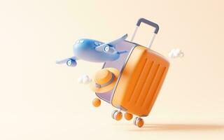 Cartoon style luggage with travel theme, 3d rendering. photo