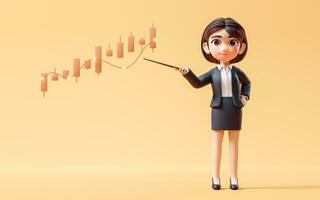 Business girl with investment and finance concept, 3d rendering. photo