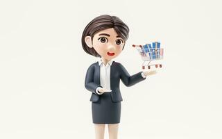 Business girl with shopping concept, 3d rendering. photo