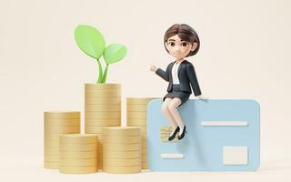 Business girl with investment and finance concept, 3d rendering. photo