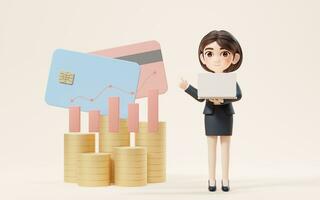 Business girl with investment and finance concept, 3d rendering. photo