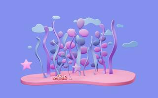 Seabed scene with cartoon style, 3d rendering. photo