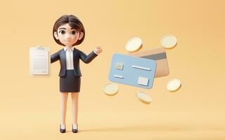 Business girl with investment and finance concept, 3d rendering. photo