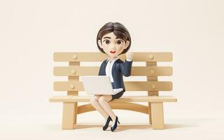 Business girl working with computer, 3d rendering. photo